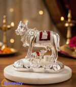 Kamdhenu Cow with Calf Idol – Mina Silver Plated