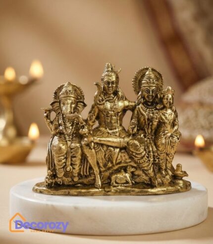 Pure Brass Shiv Parivar Idol | Lord Shiva Parvati Ganesh Kartikeya Murti