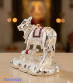 Kamdhenu Cow with Calf Idol – Silver Mina Plated