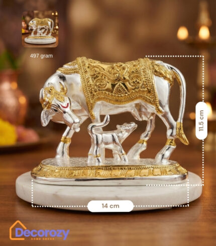 Kamdhenu Cow with Calf Idol – Gold & Silver Plated
