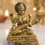 Brass Saraswati Devi Idol with Veena | Goddess of Knowledge Murti