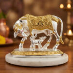 Kamdhenu Cow with Calf Idol – Gold & Silver Plated