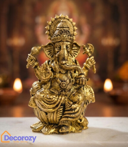 Brass Sitting Ganesha Idol | Ganpati Murti for Home Pooja