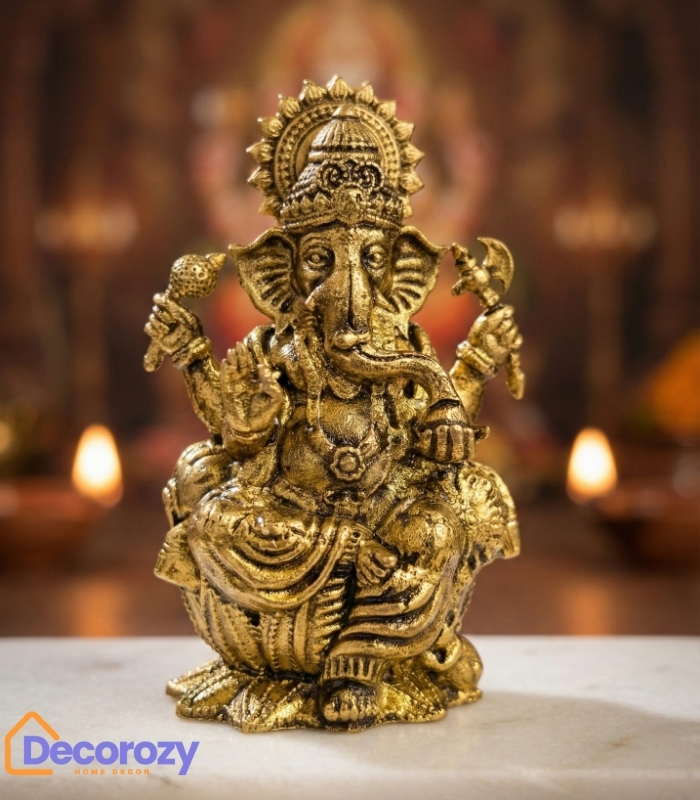 Brass Sitting Ganesha Idol | Ganpati Murti for Home Pooja