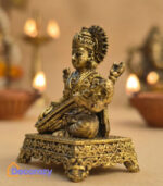 Brass Saraswati Devi Idol with Veena | Goddess of Knowledge Murti