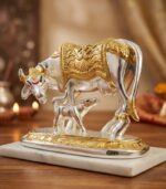 Kamdhenu Cow with Calf Idol – Gold & Silver Plated