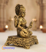 Brass Saraswati Devi Idol with Veena | Goddess of Knowledge Murti