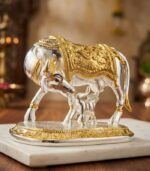 Kamdhenu Cow with Calf Idol – Gold & Silver Plated