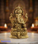 Brass Ganesh Idol on Lotus Pedestal | Ganpati Murti for Home & Office