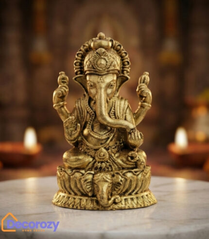 Brass Ganesh Idol on Lotus Pedestal | Ganpati Murti for Home & Office