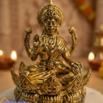 Brass Lakshmi Idol on Carved Lotus Base | Goddess Lakshmi Murti for Home Pooja