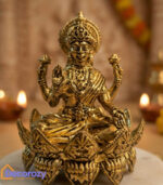 Brass Lakshmi Idol on Carved Lotus Base | Goddess Lakshmi Murti for Home Pooja