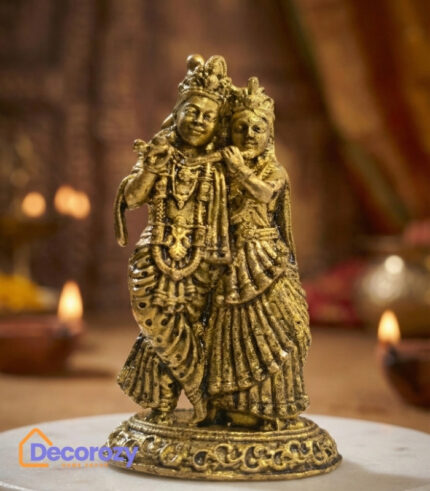 Brass Radha Krishna Idol | Divine Brij Ras Murti for Home Pooja & Gifting