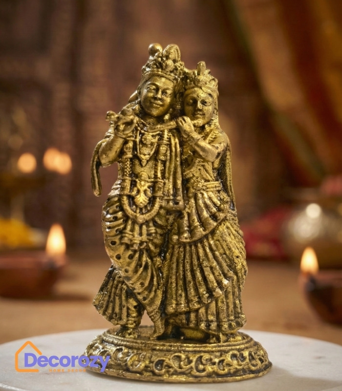 Brass Radha Krishna Idol | Divine Brij Ras Murti for Home Pooja & Gifting