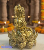 Brass Lakshmi Idol on Carved Lotus Base | Goddess Lakshmi Murti for Home Pooja
