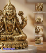 Brass Lord Narasimha Idol | Seated Narasimha Murti for Divine Protection