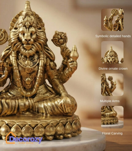 Brass Lord Narasimha Idol | Seated Narasimha Murti for Divine Protection