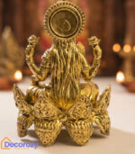 Brass Lakshmi Idol on Carved Lotus Base | Goddess Lakshmi Murti for Home Pooja