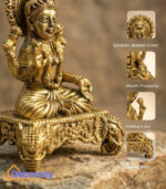 Brass Lakshmi Idol on Ornate Pedestal | Four Armed Goddess Lakshmi Murti
