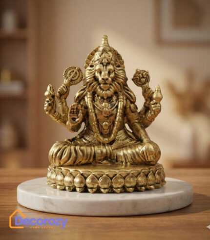 Brass Lord Narasimha Idol | Seated Narasimha Murti for Divine Protection