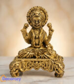 Brass Lakshmi Idol on Ornate Pedestal | Four Armed Goddess Lakshmi Murti