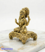 Brass Lakshmi Idol on Ornate Pedestal | Four Armed Goddess Lakshmi Murti