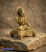 Brass Lakshmi Idol on Ornate Pedestal | Four Armed Goddess Lakshmi Murti