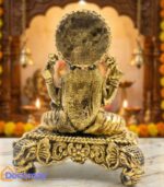 Brass Lakshmi Idol on Ornate Pedestal | Four Armed Goddess Lakshmi Murti