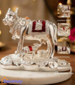 Kamdhenu Cow with Calf Idol – Silver Mina Plated