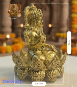 Brass Lakshmi Idol on Carved Lotus Base | Goddess Lakshmi Murti for Home Pooja - Image 2