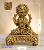 Brass Lakshmi Idol on Ornate Pedestal | Goddess Lakshmi Murti - Image 2