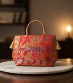 Wedding Red Banarasi Zari Brocade Handbag | Elephant Motif Ethnic Bag