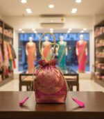 Rani Pink Banarasi Brocade Potli Bag with Zari Woven Design
