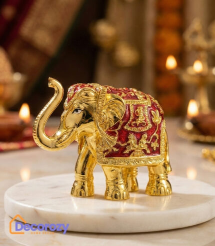 TrunkUp Elephant Gold Meena Plated Idol | Vastu Good Luck Elephant Decor