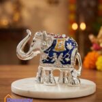 TrunkUp Elephant Silver Meena Plated Idol | Vastu Good Luck Elephant Decor
