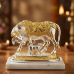 Kamdhenu Cow with Calf Idol – Pure Gold & Silver Plated
