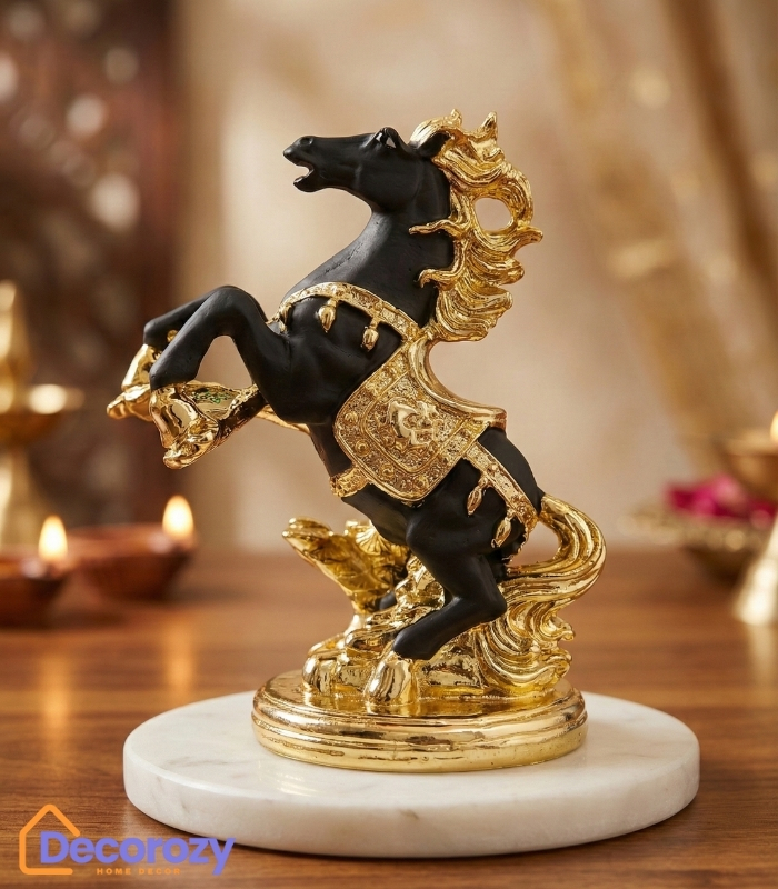 Golden Rearing Horse Statue | 24K Gold Plated Feng Shui Horse Decor