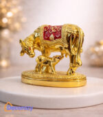 Kamdhenu Cow with Calf Idol – Pure Gold Mina Plated