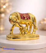 Kamdhenu Cow with Calf Idol – Pure Gold Mina Plated