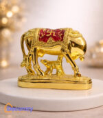 Kamdhenu Cow with Calf Idol – Pure Gold Mina Plated