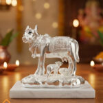 Kamdhenu Cow with Calf Idol – Silver Plated