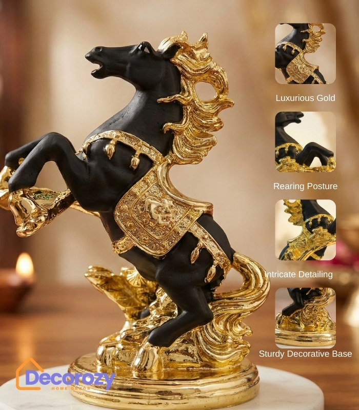 Golden Rearing Horse Statue | 24K Gold Plated Feng Shui Horse Decor