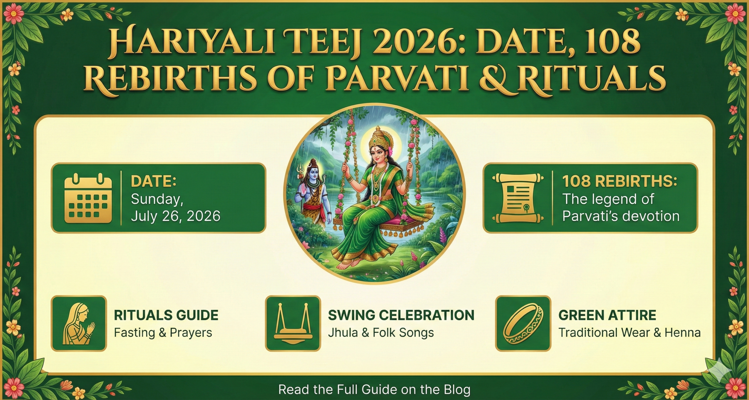 Hariyali Teej 2026: Date, 108 Rebirths of Parvati & Rituals