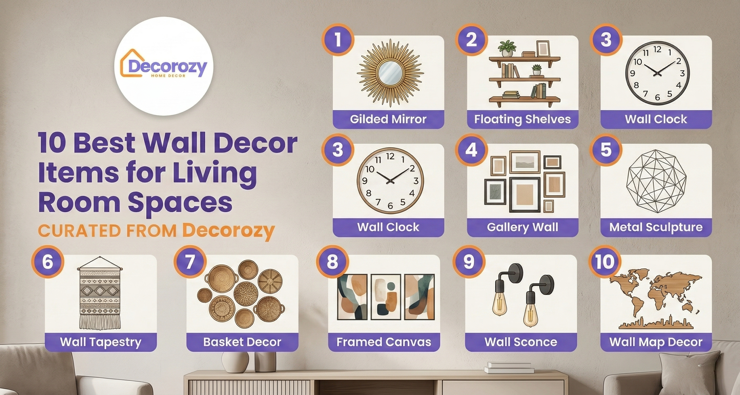 10 Best Wall Decor Items for Living Room Spaces | Decorozy