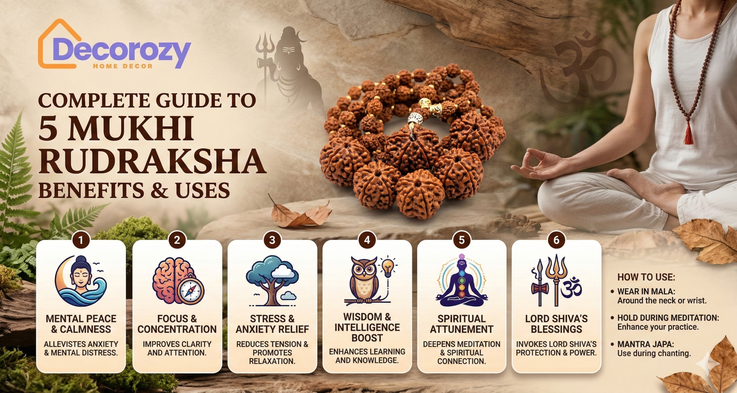 Complete Guide to 5 Mukhi Rudraksha Benefits & Uses
