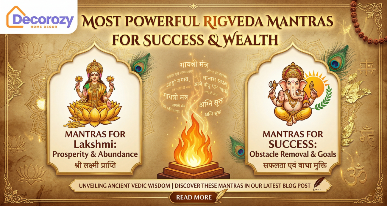 create a poster jo apne website per blog likne k ley post krna hai usaka dimenstion 1280px by 698px and logo mention kr do logo hum de rhy hai Most Powerful Rigveda Mantras for Success & Wealth