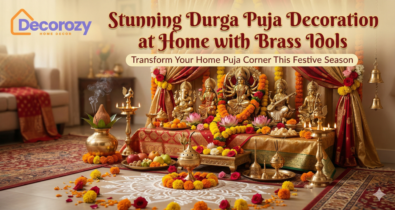 Stunning Durga Puja Decoration at Home with Brass Idols