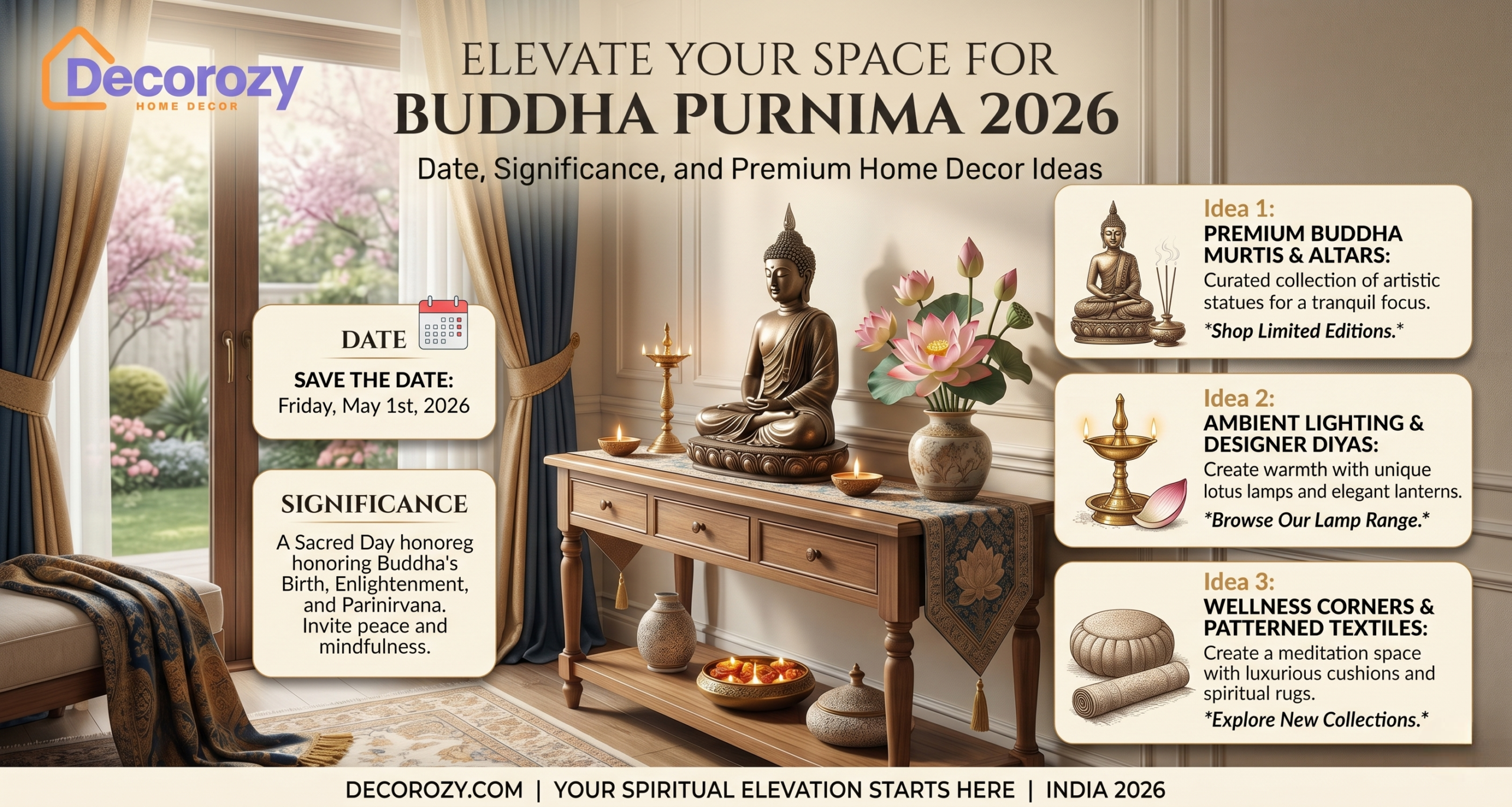 Elevate Your Space for Buddha Purnima 2026: Date, Significance, and Premium Home Decor Ideas