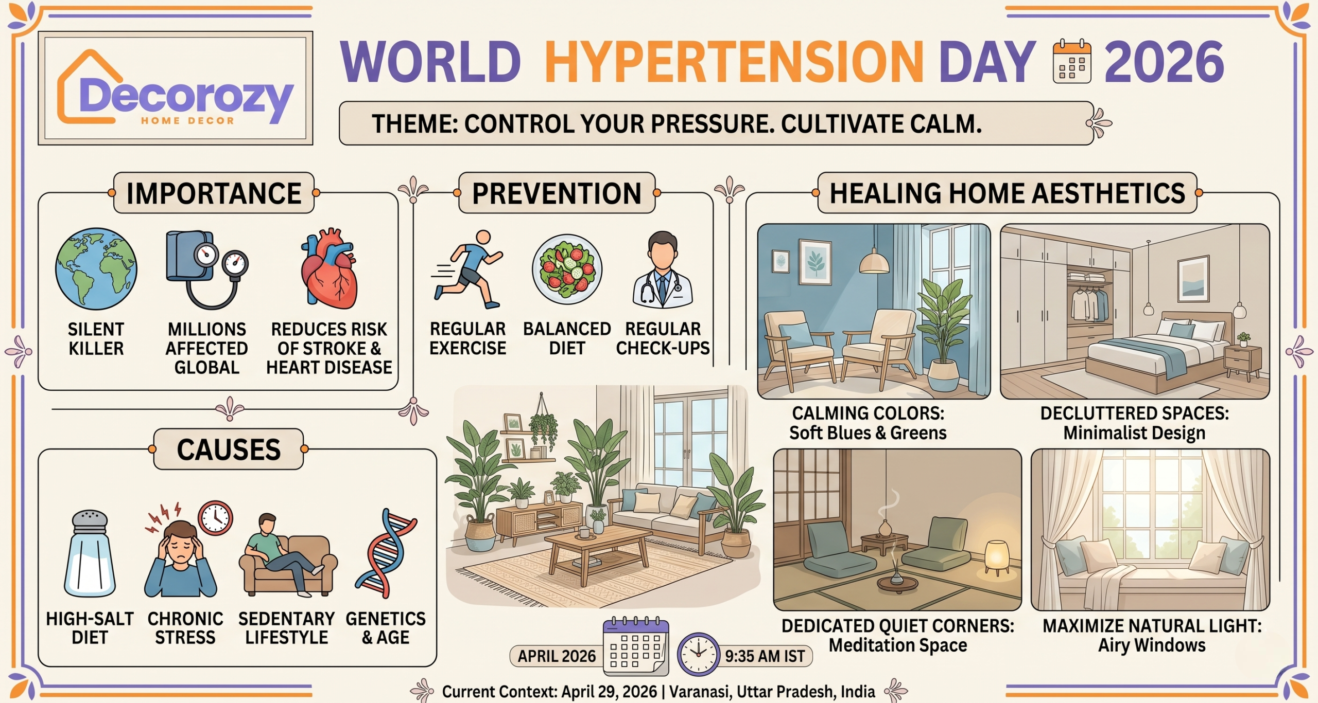 World Hypertension Day 2026: Theme, Importance, Causes, Prevention, and Healing Home Aesthetics