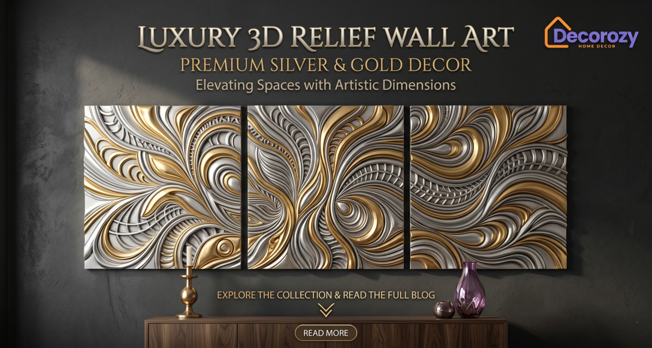 Luxury 3D Relief Wall Art: Premium Silver & Gold Decor | Decorozy